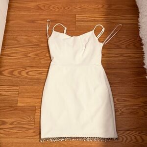 Elegant White Dress with Beaded Hem